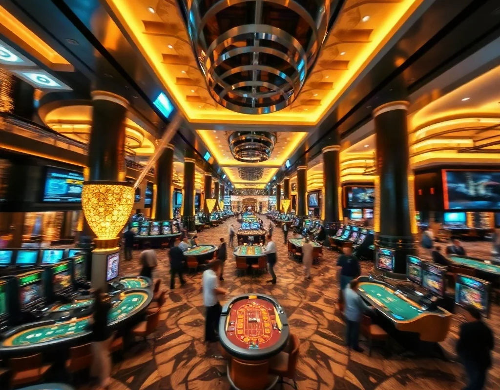 Luxury casino floor with slots and table games, representing top gambling sites in Pakistan.