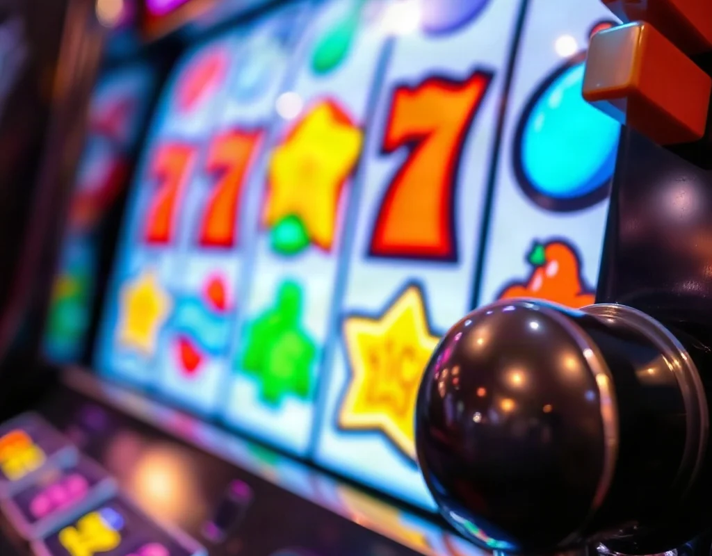 Colorful slot machine with a lever