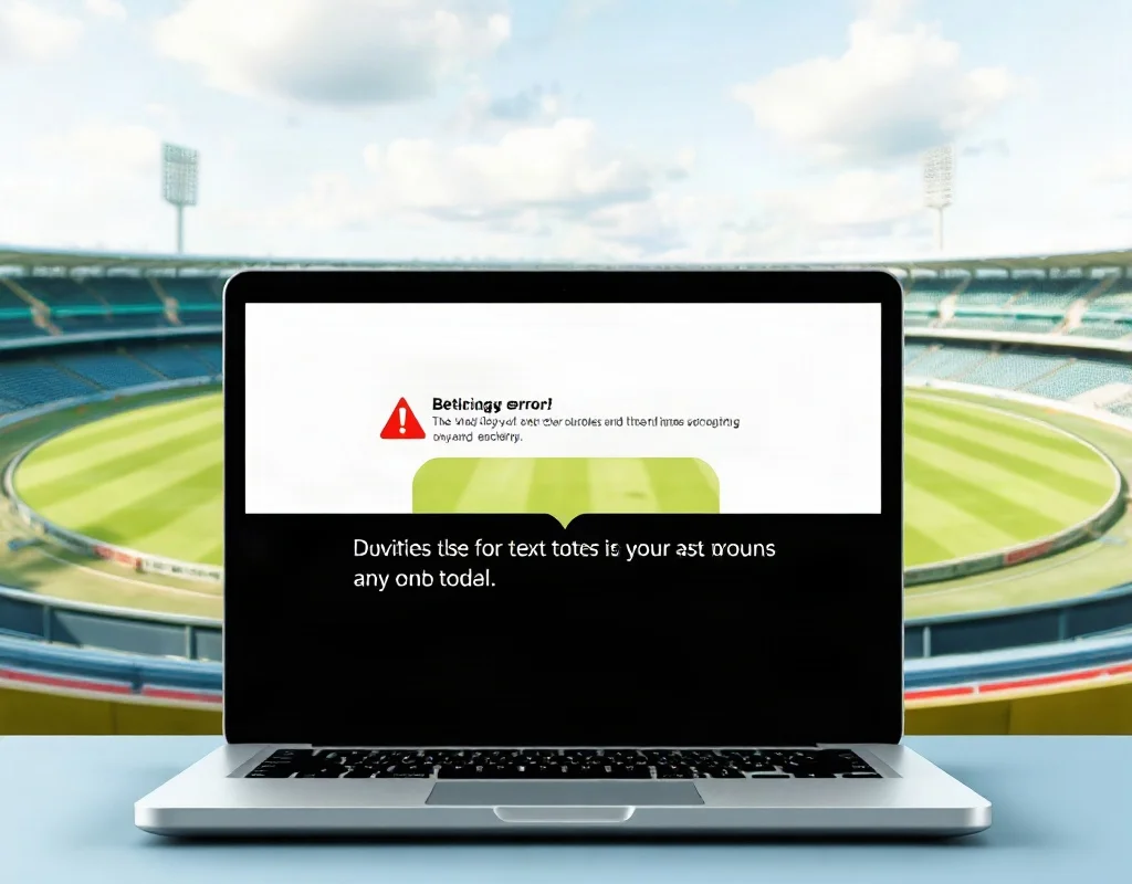Cricket stadium and laptop with betting error message