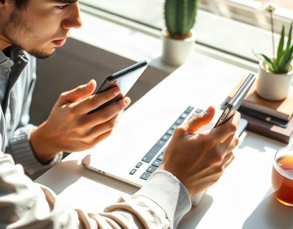 User checking PK68 account withdrawal status on laptop and smartphone