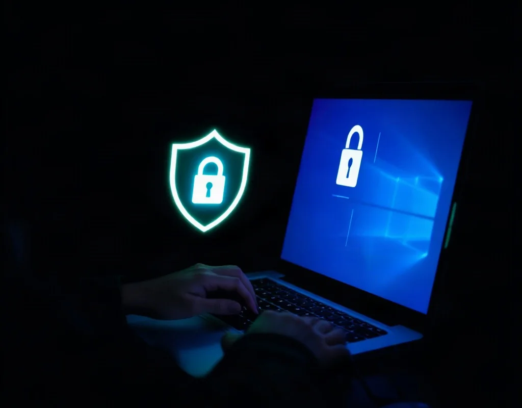 Illustration of a person protecting a gaming account with a shield