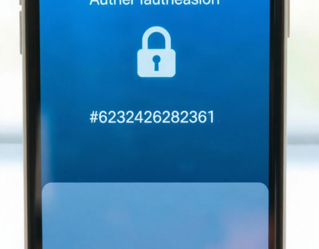 Smartphone showing a two-factor authentication code with a lock icon