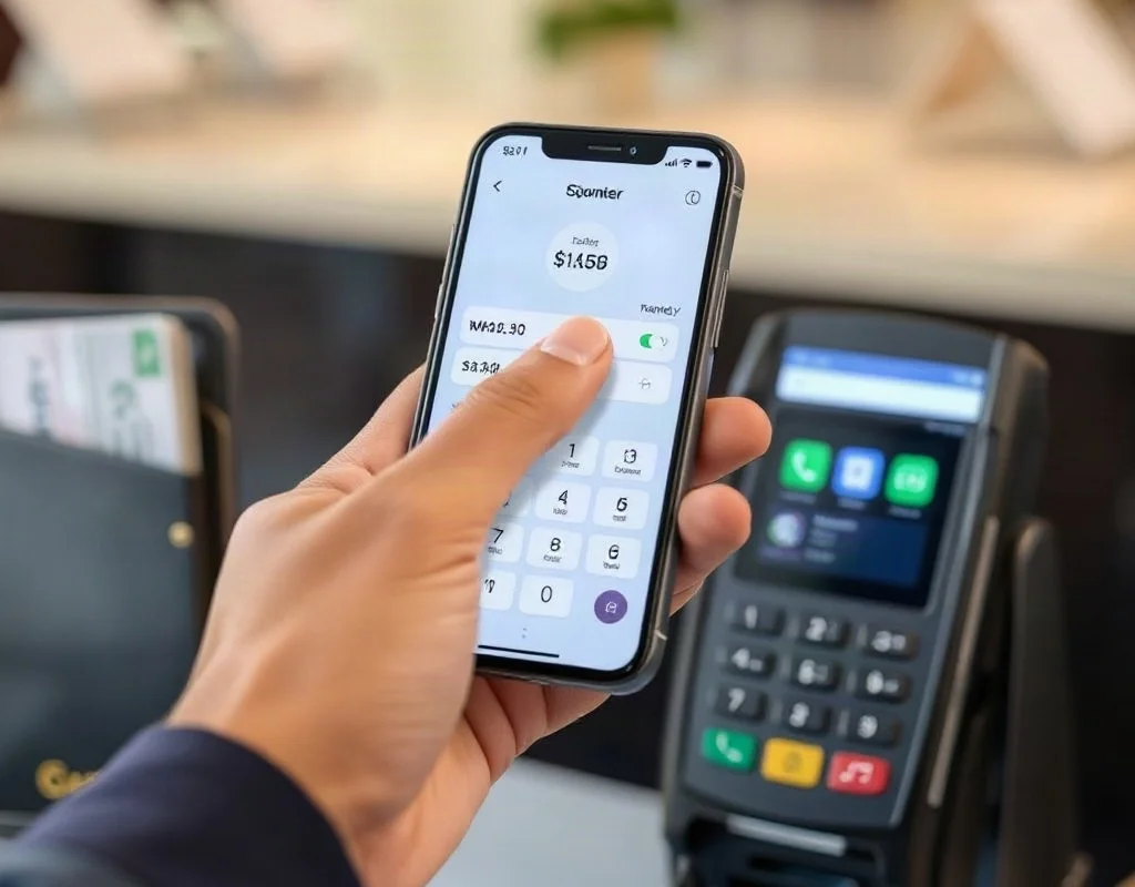 User making digital payment transaction on mobile