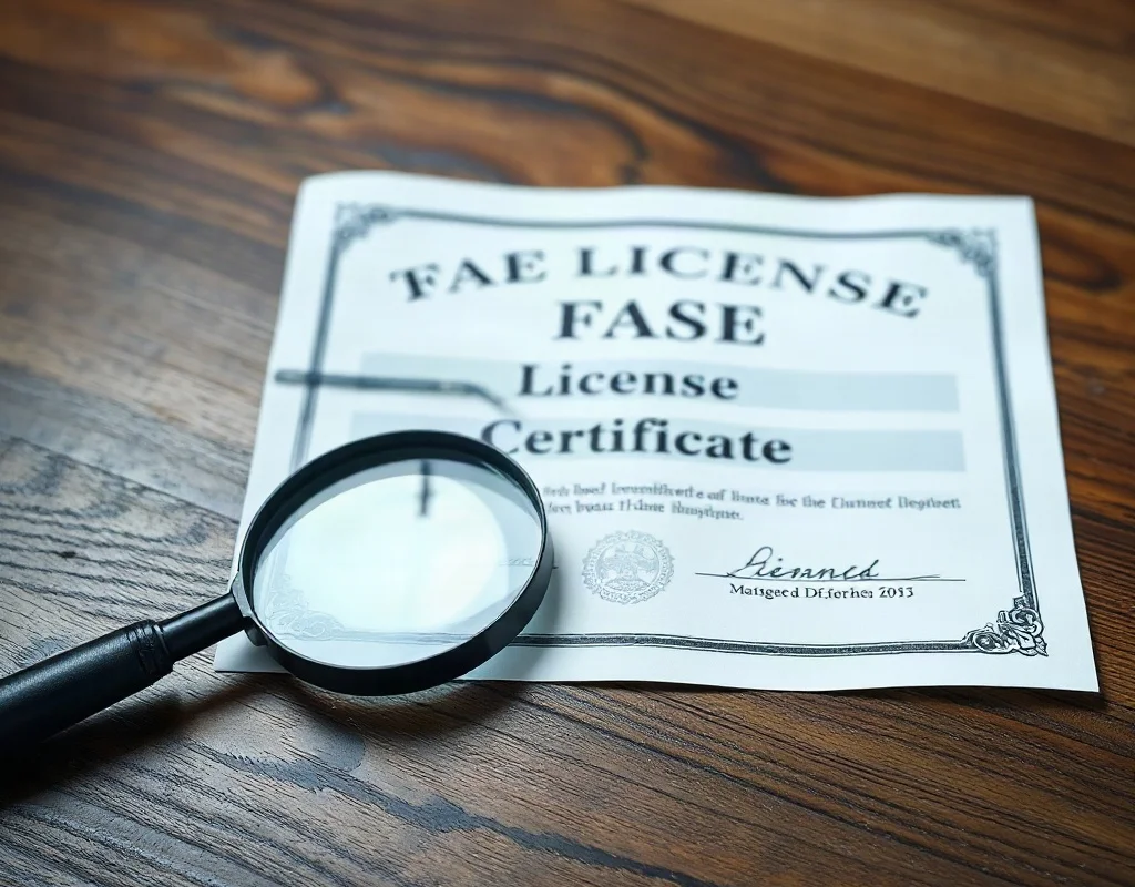 PK68 license: magnifying glass over a license document, symbolizing security check