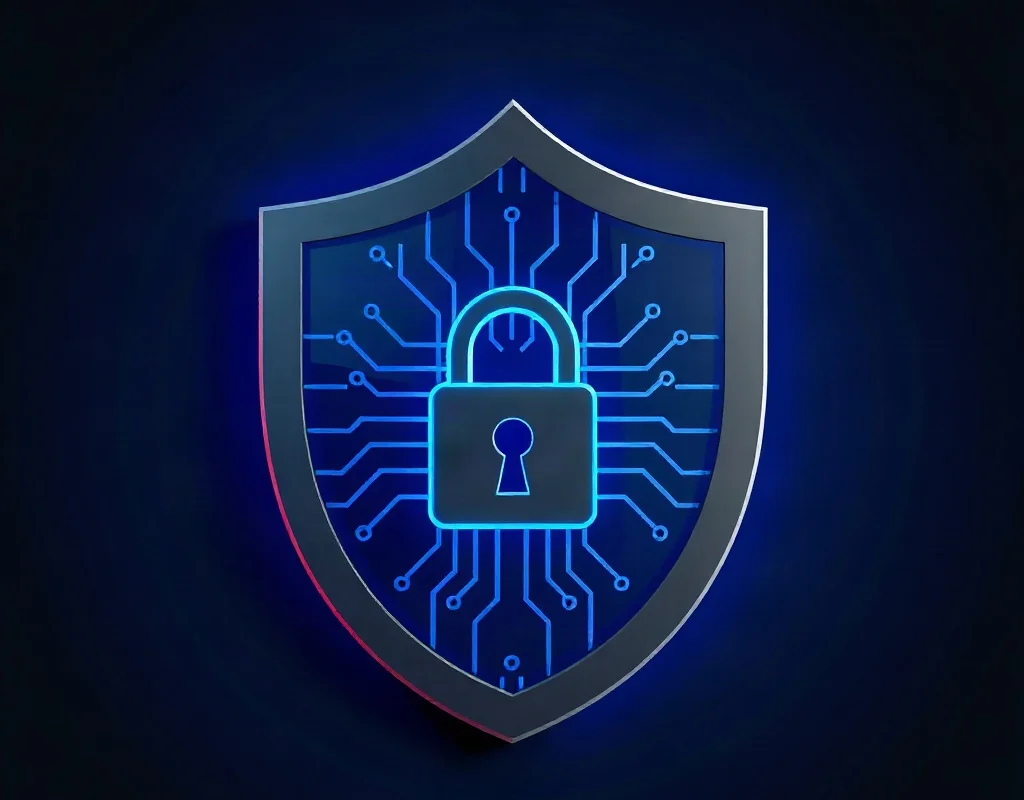 Cybersecurity shield with lock symbol