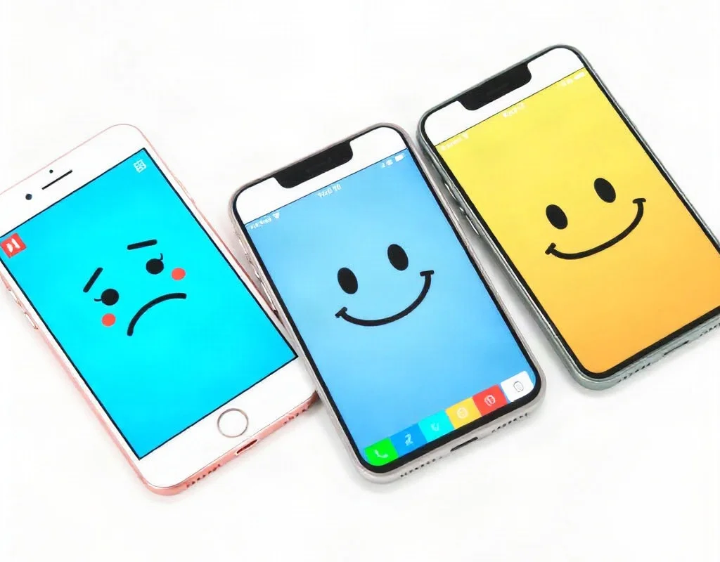 Three smartphones with different emojis representing gaming apps
