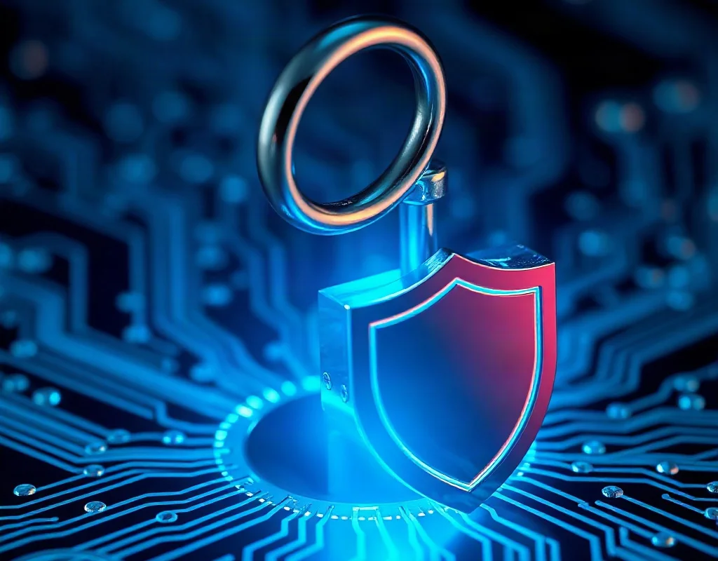 Lock icon with circuit board representing security