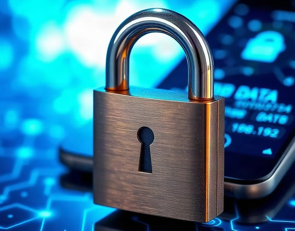 Mobile phone ke sath personal data ki hifazat ka padlock